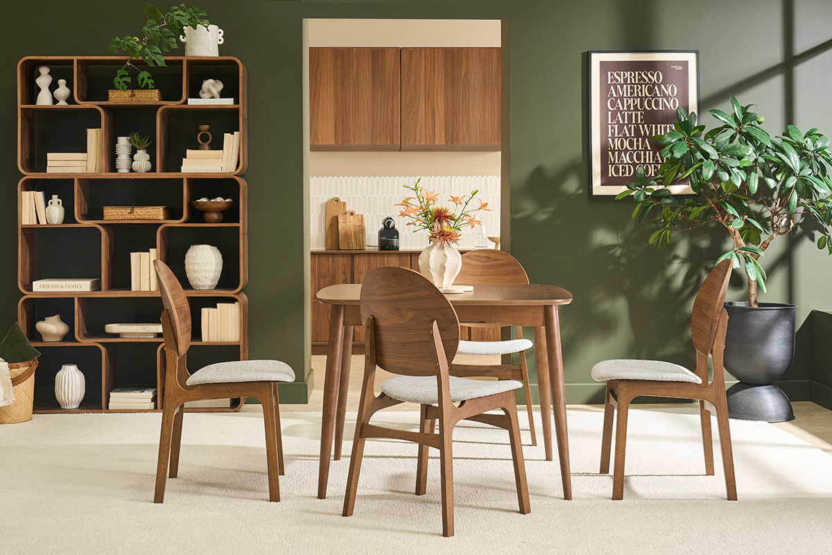Chaises scandinaves en bois fonc� et tissu gris clair (lot de 2) ELTON