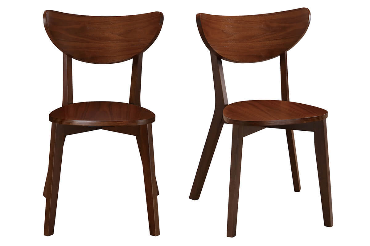 Chaises scandinaves en bois fonc� noyer, vue de face, lot de 2, style �pur� et �l�gant.