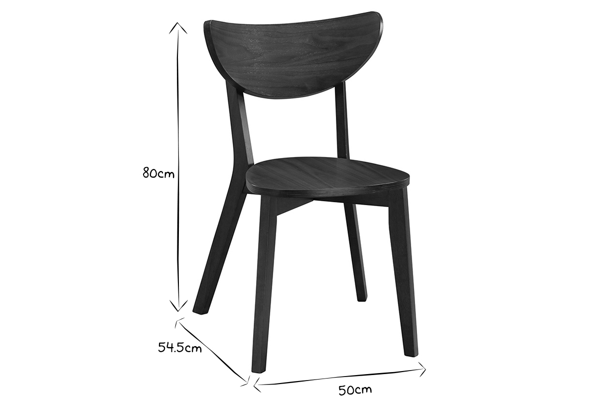 Dimensions des chaises scandinaves LEENA en noir et blanc : hauteur 80cm, largeur 50cm, profondeur 54.5cm.