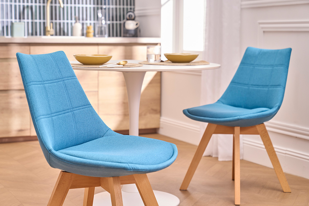 Chaises scandinaves en tissu bleu canard et bois clair (lot de 2) MATILDE