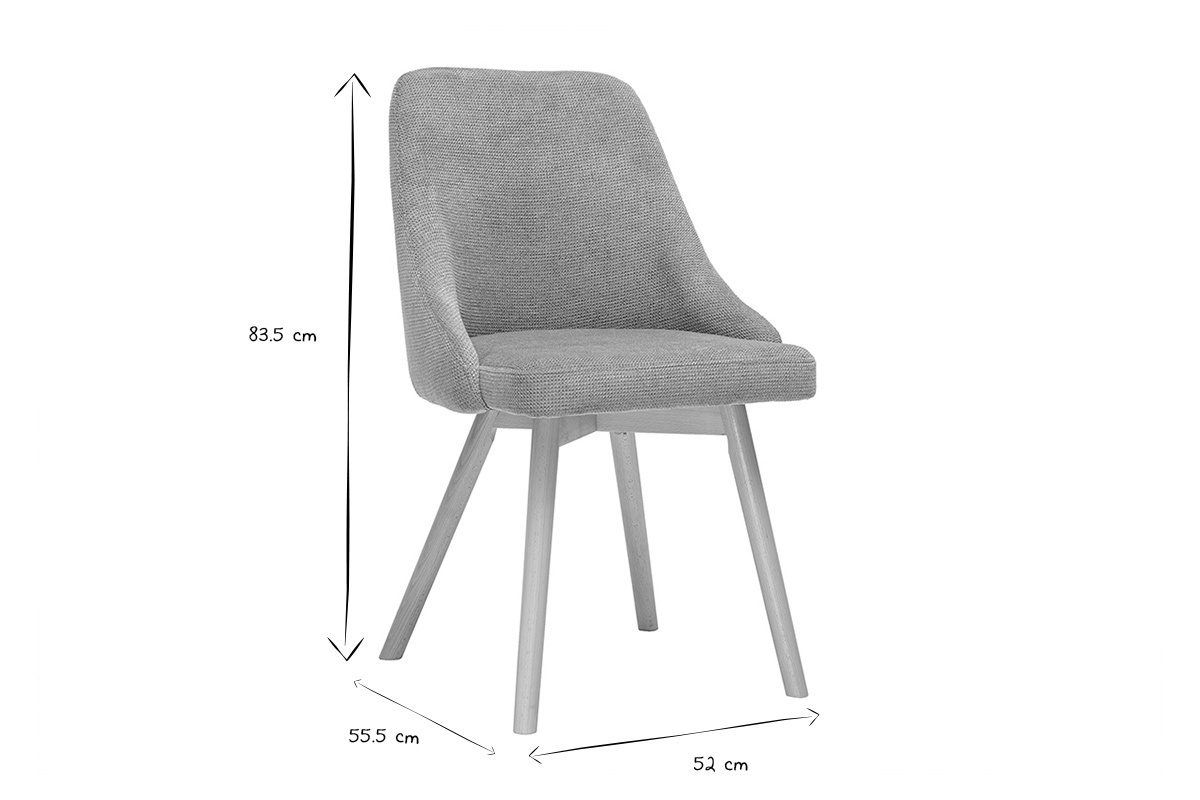 Chaise scandinave en tissu velours textur� avec pieds en bois clair, vue de profil.
