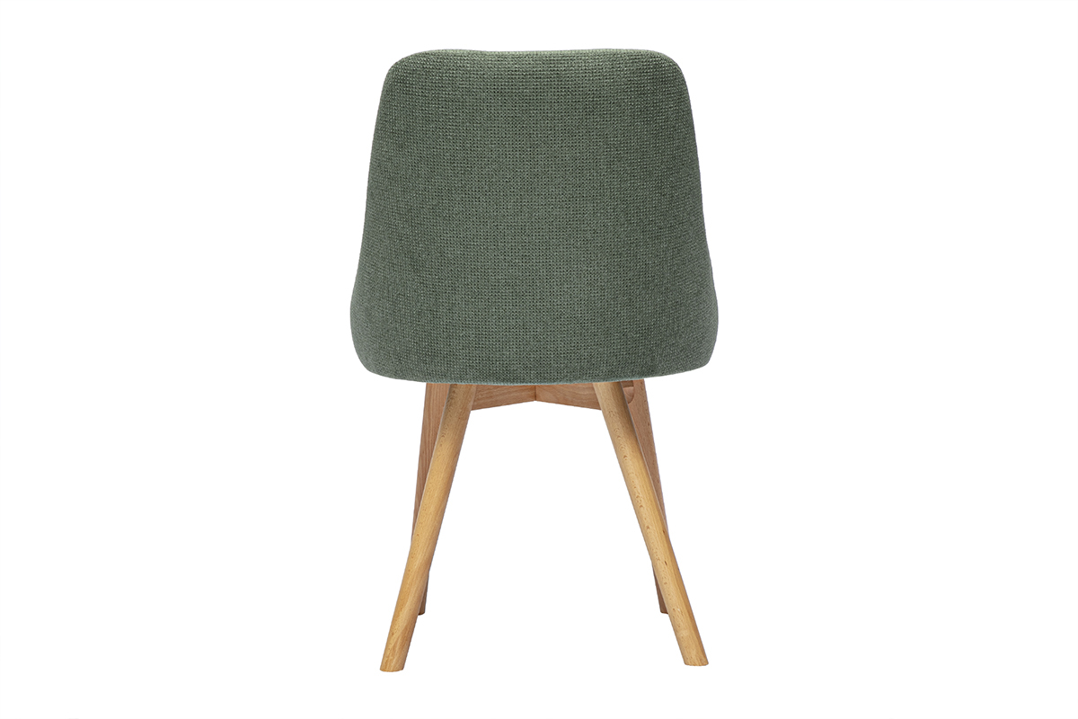 Chaise scandinave en tissu vert kaki, vue arri�re, pieds en bois clair.