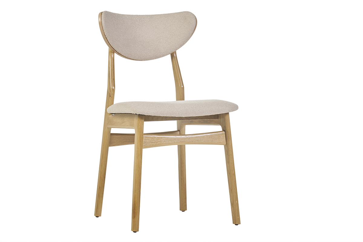 Chaises scandinaves en tissu effet laine boucl�e beige et bois clair ch�ne massif (lot de 2) MAYA