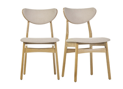 Chaises scandinaves en tissu effet laine boucl&eacute;e beige et bois clair ch&ecirc;ne massif (lot de 2) MAYA