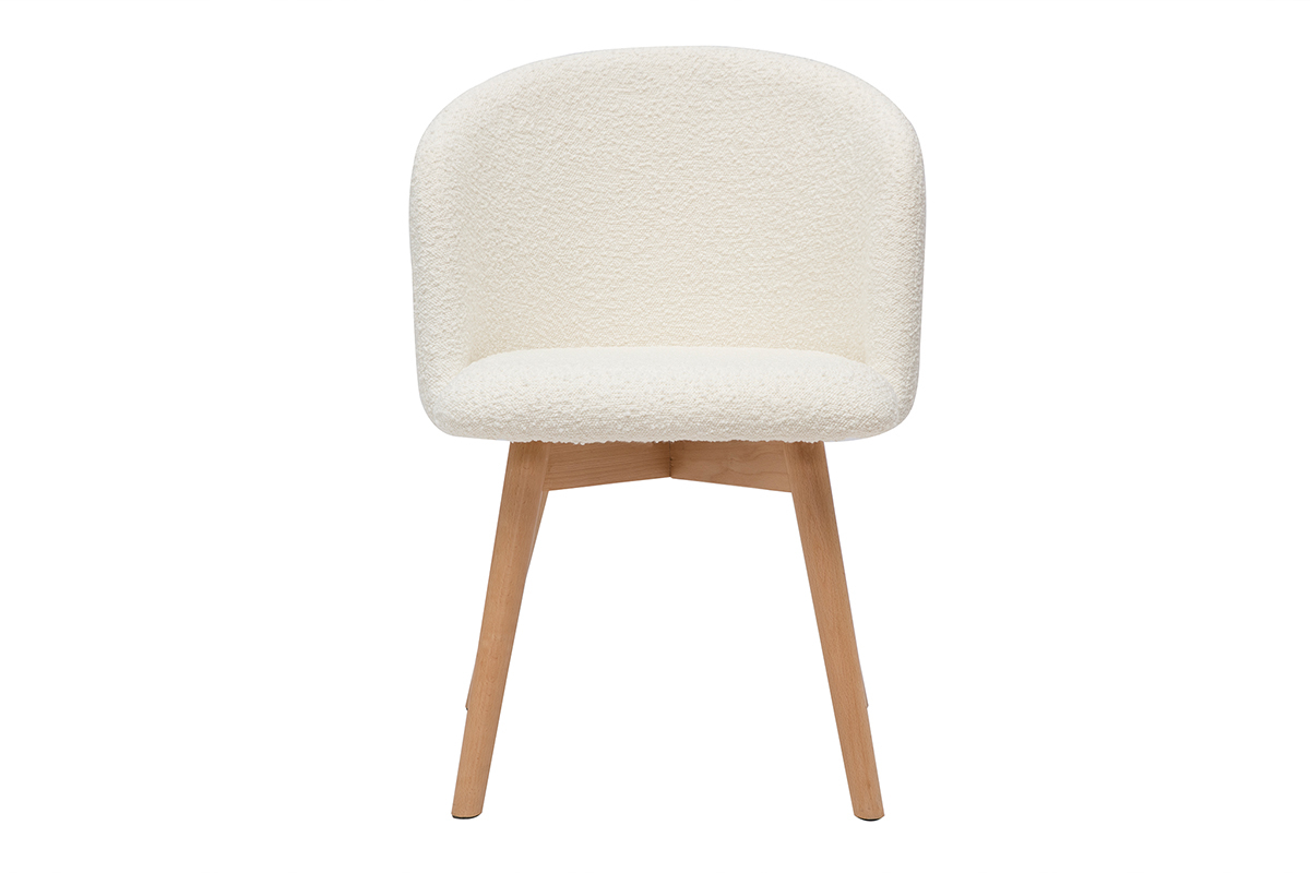 Chaises scandinaves en tissu effet laine boucl�e blanc cass� et bois clair massif (lot de 2) VANITY