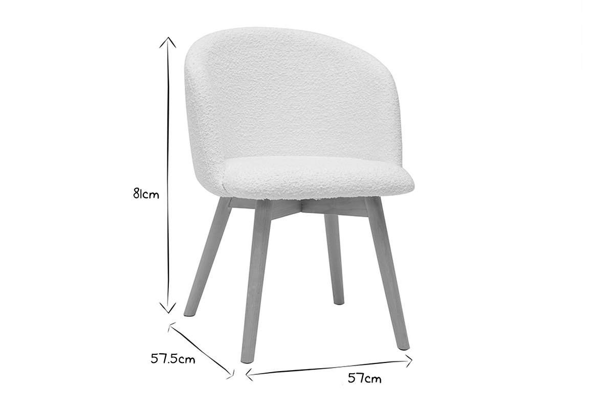 Chaises scandinaves en tissu effet laine boucl�e blanc cass� et bois clair massif (lot de 2) VANITY
