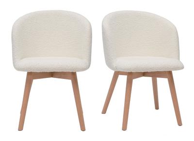 Chaises scandinaves en tissu effet laine boucl&eacute;e blanc cass&eacute; et bois clair massif (lot de 2) VANITY