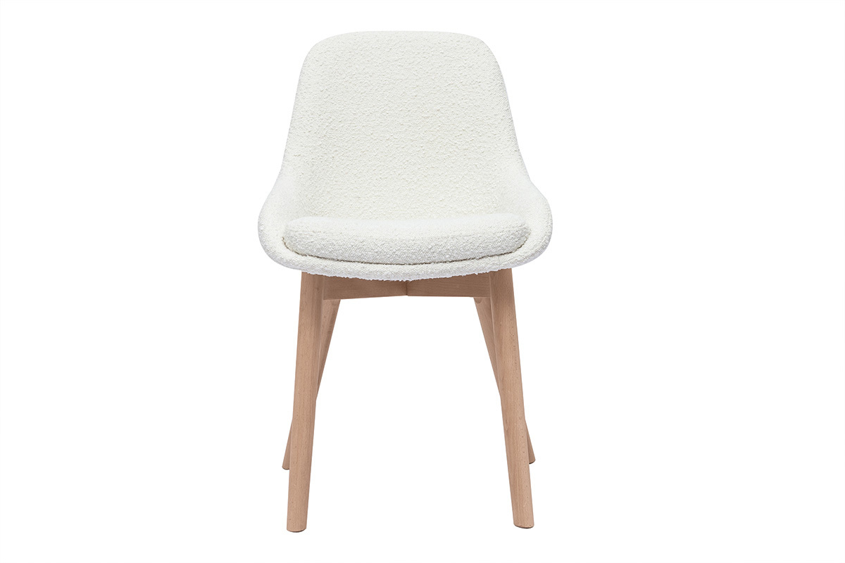 Chaises scandinaves en tissu effet laine boucl�e blanc et bois clair massif (lot de 2) HOLO