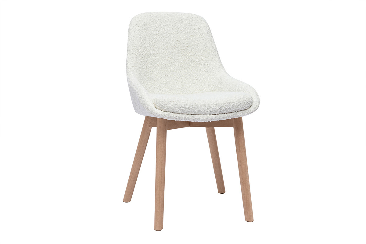 Chaises scandinaves en tissu effet laine boucl�e blanc et bois clair massif (lot de 2) HOLO