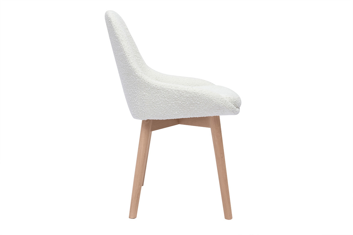 Chaises scandinaves en tissu effet laine boucl�e blanc et bois clair massif (lot de 2) HOLO