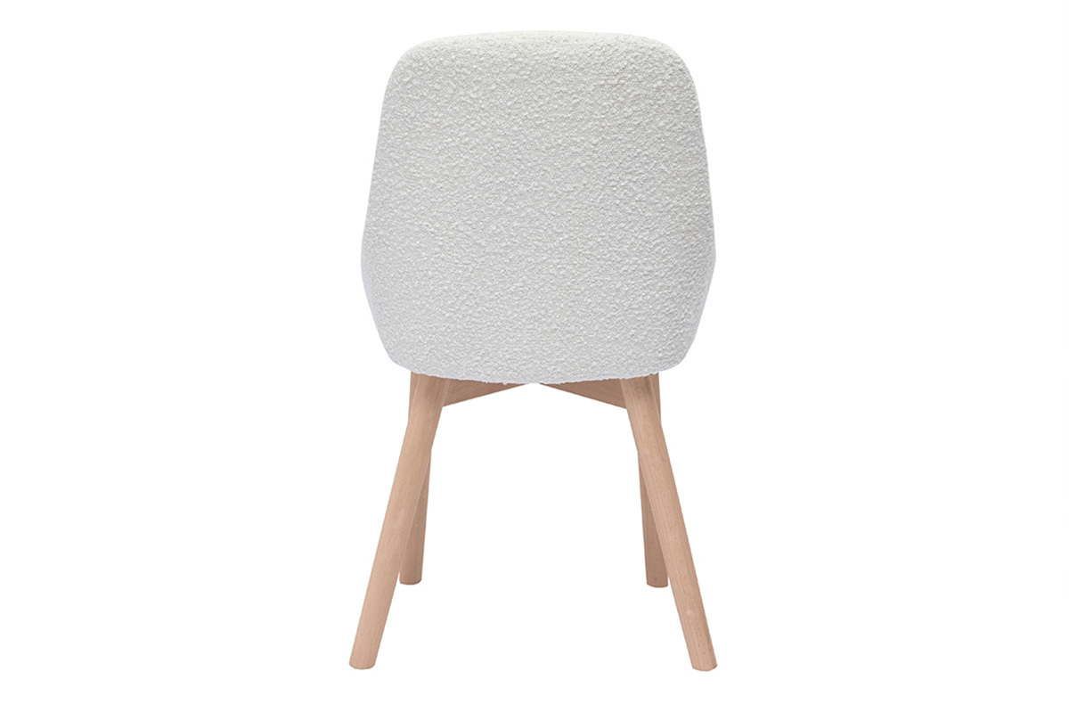 Chaises scandinaves en tissu effet laine boucl�e blanc et bois clair massif (lot de 2) HOLO