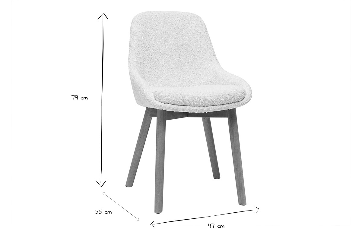 Chaises scandinaves en tissu effet laine boucl�e blanc et bois clair massif (lot de 2) HOLO