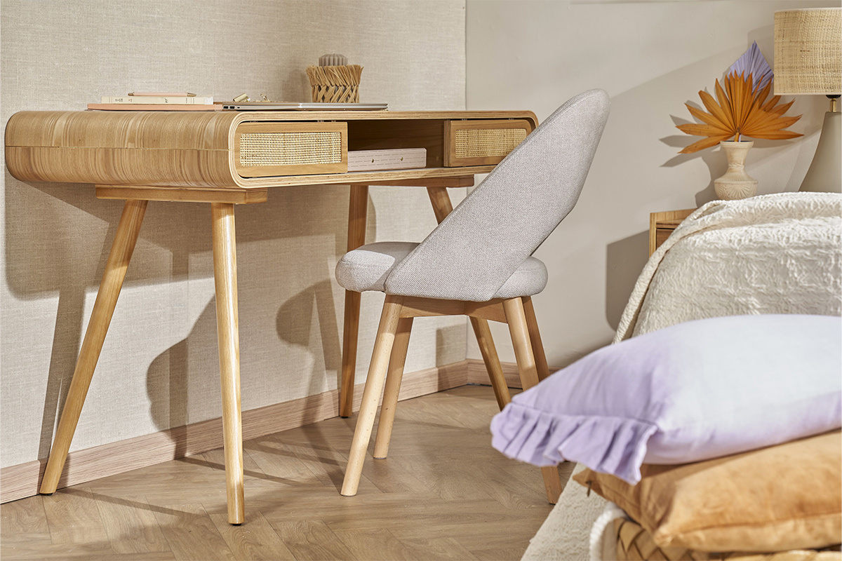 Chaises scandinaves en tissu effet velours textur� beige et bois clair (lot de 2) COSETTE