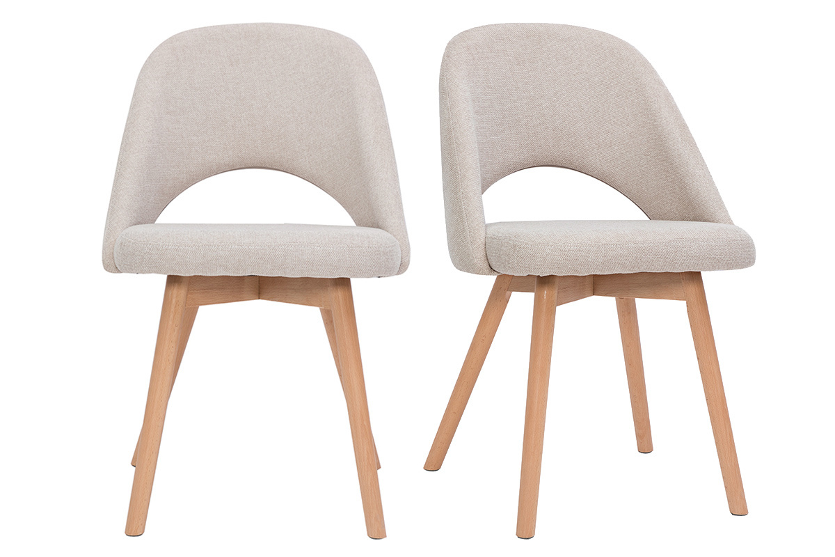 Chaises scandinaves en tissu effet velours textur� beige et bois clair (lot de 2) COSETTE