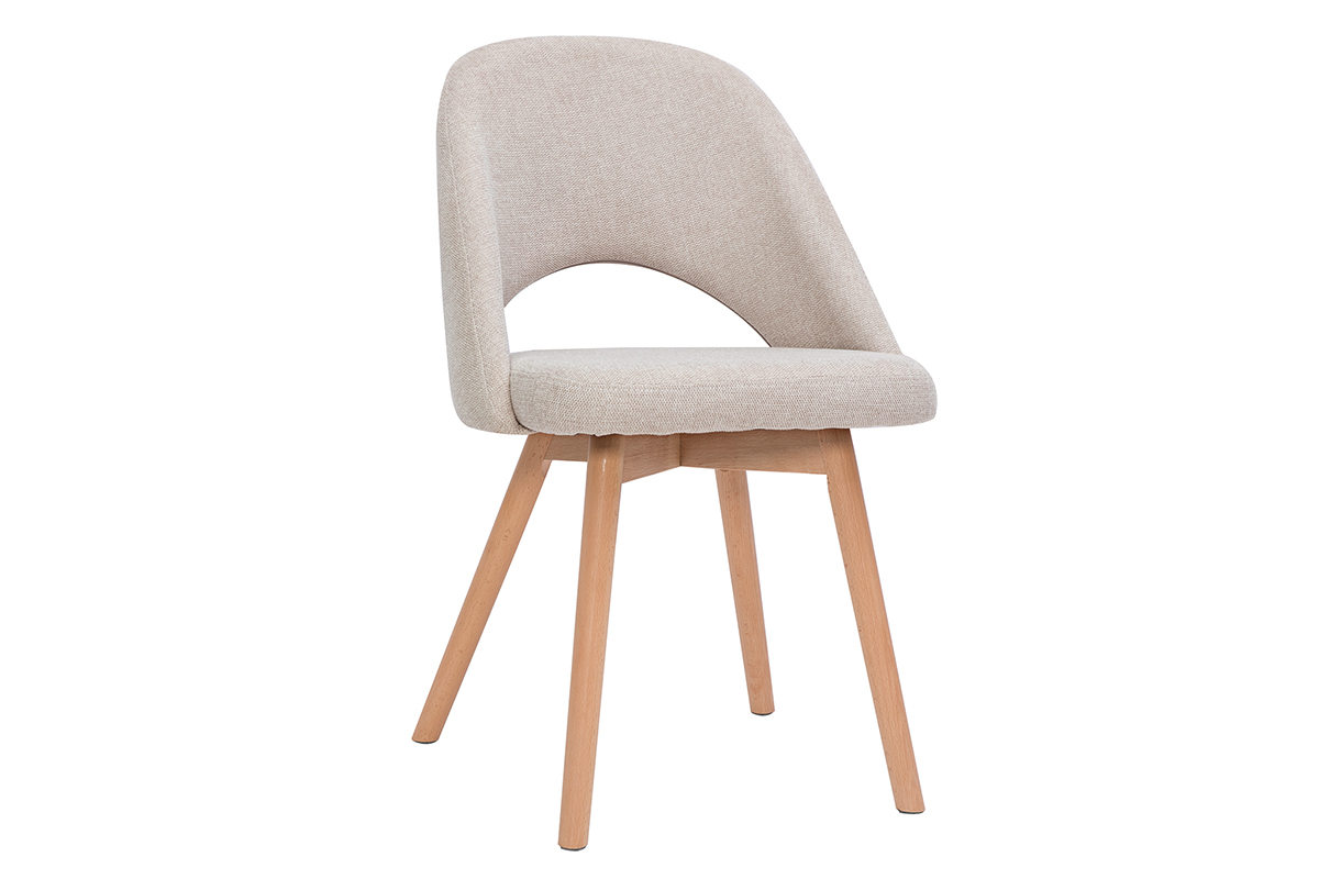 Chaises scandinaves en tissu effet velours textur� beige et bois clair (lot de 2) COSETTE