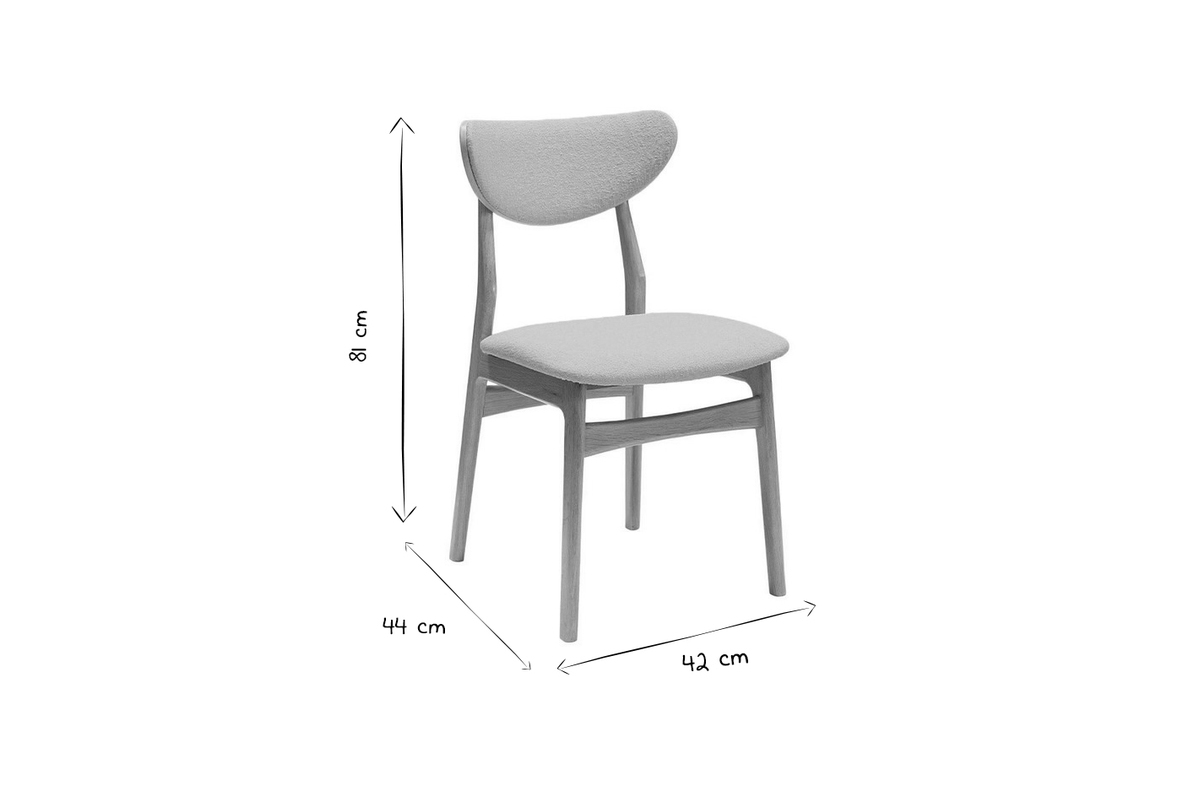 Chaises scandinaves en tissu effet velours textur� gris chin� et bois clair ch�ne massif (lot de 2) MAYA