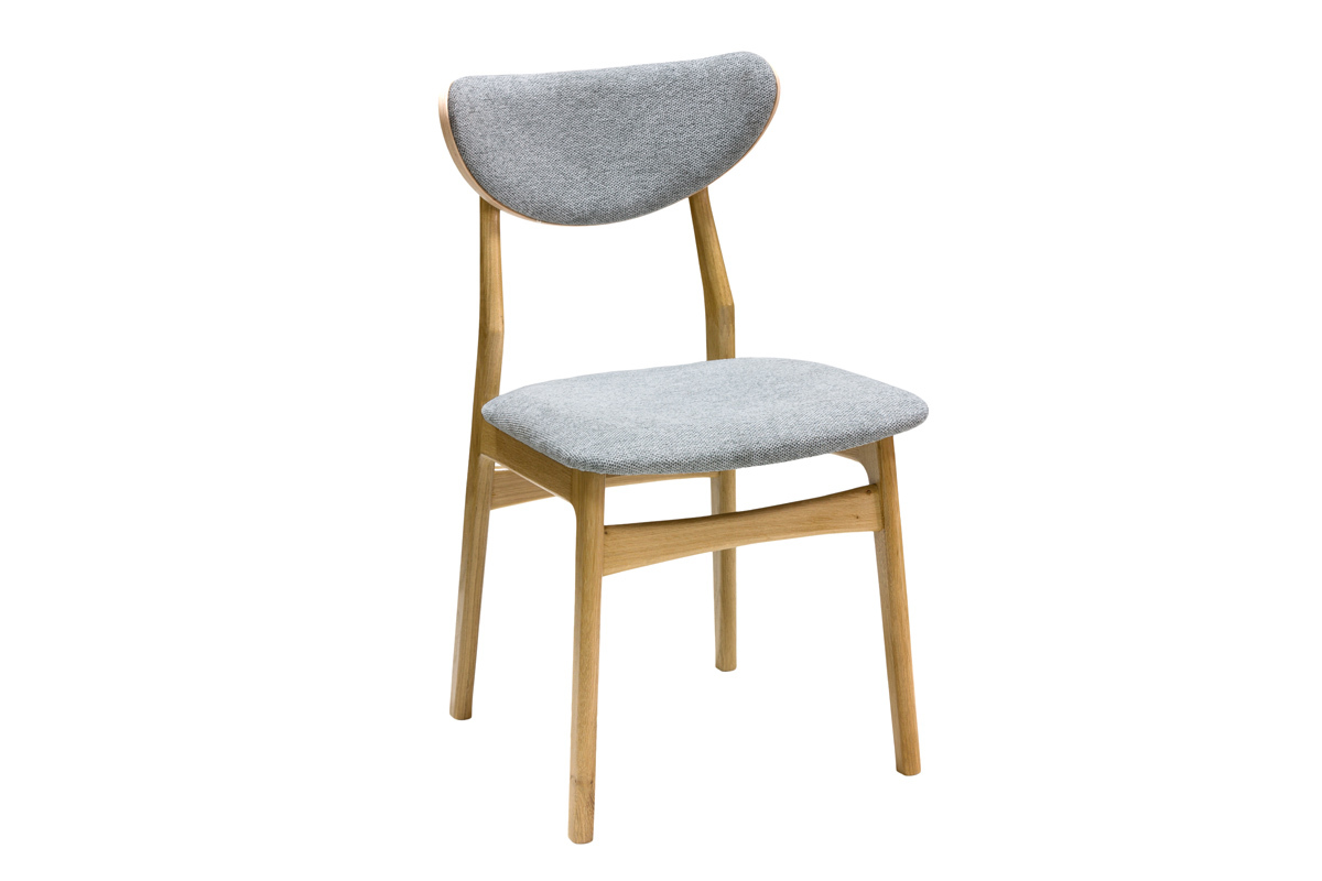 Chaises scandinaves en tissu effet velours textur� gris chin� et bois clair ch�ne massif (lot de 2) MAYA