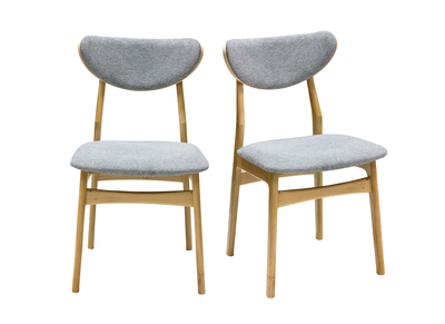 Chaises scandinaves en tissu effet velours textur&eacute; gris chin&eacute; et bois clair ch&ecirc;ne massif (lot de 2) MAYA