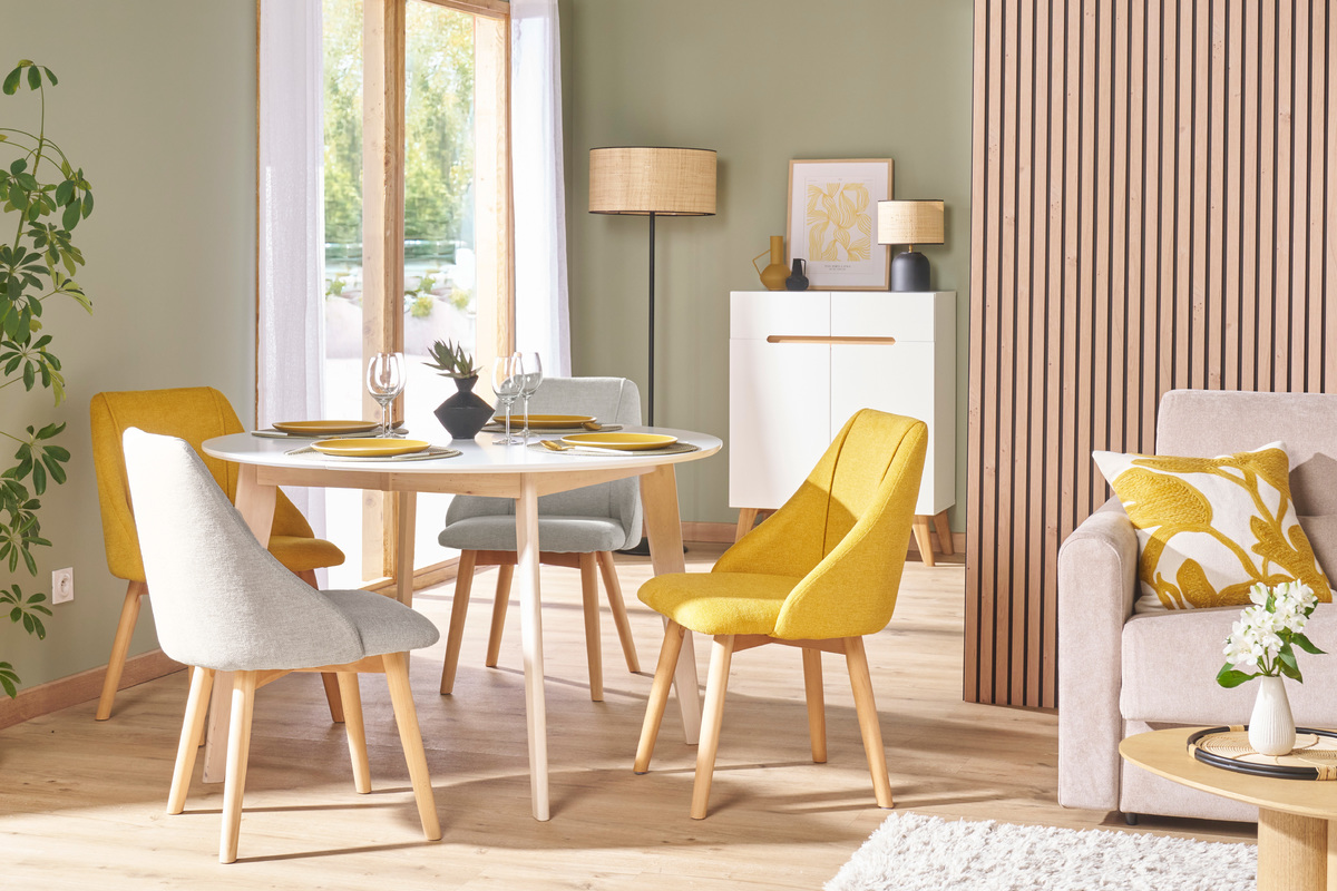 Chaises scandinaves en tissu effet velours textur� gris clair et bois clair (lot de 2) HIGGINS