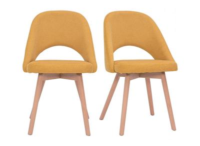 Chaises scandinaves en tissu effet velours textur&eacute; jaune moutarde et bois clair (lot de 2) COSETTE