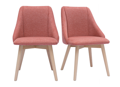 Chaises scandinaves en tissu effet velours textur&eacute; terracotta et bois clair (lot de 2) HIGGINS
