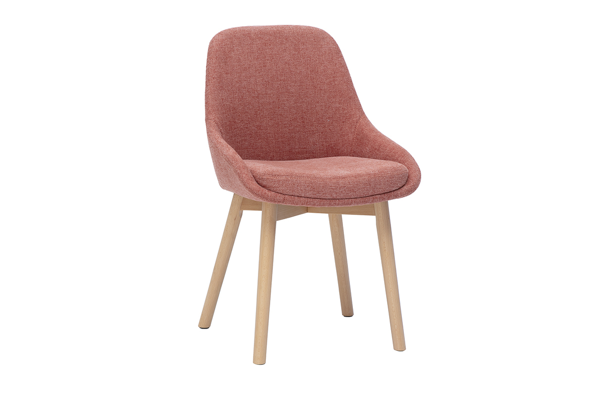 Chaises scandinaves en tissu effet velours textur� terracotta et bois clair massif (lot de 2) HOLO