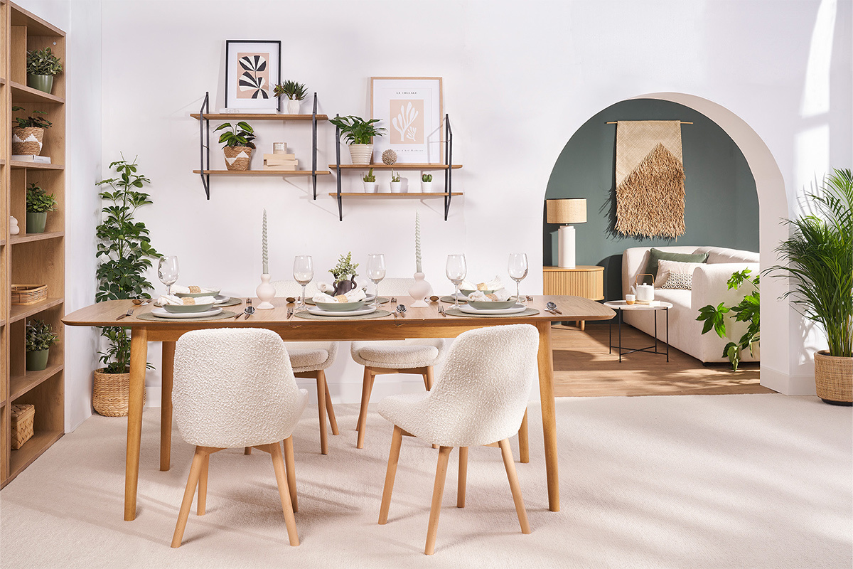 Chaises scandinaves en tissu effet velours textur� terracotta et bois clair massif (lot de 2) HOLO