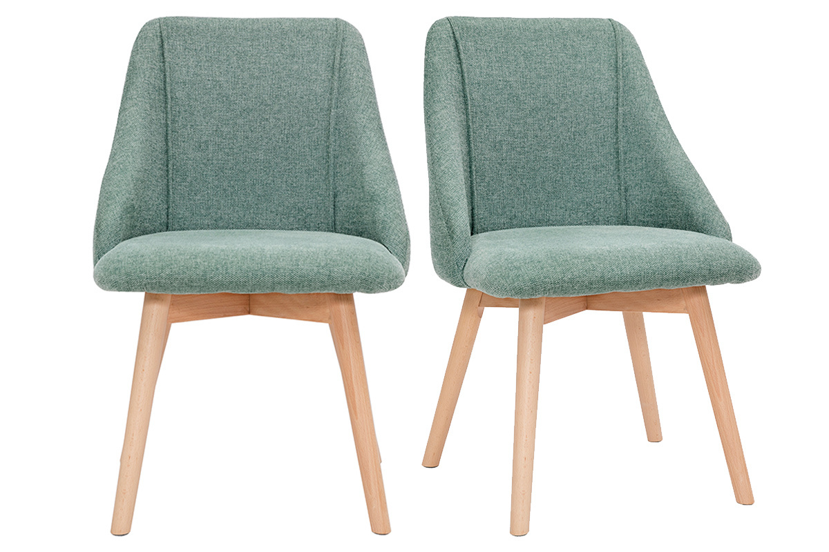 Chaises scandinaves en tissu effet velours textur� vert c�ladon et bois clair (lot de 2) HIGGINS