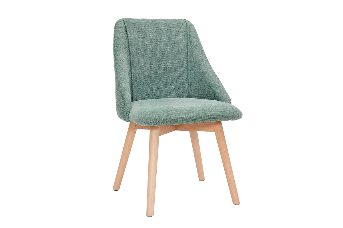 Chaises scandinaves en tissu effet velours textur� vert c�ladon et bois clair (lot de 2) HIGGINS