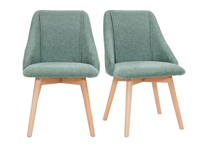 Chaises scandinaves en tissu effet velours textur&eacute; vert c&eacute;ladon et bois clair (lot de 2) HIGGINS