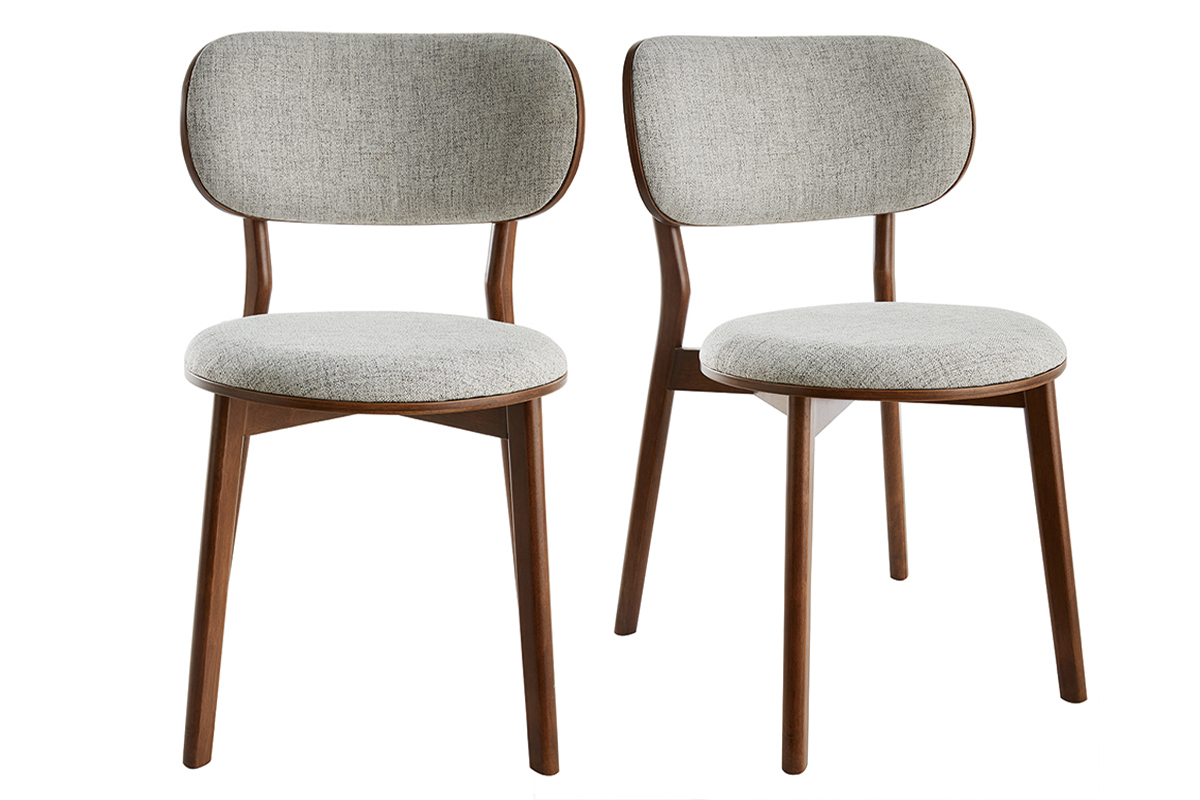 Chaises scandinaves en tissu gris clair et bois fonc� noyer (lot de 2) FAUVETTE