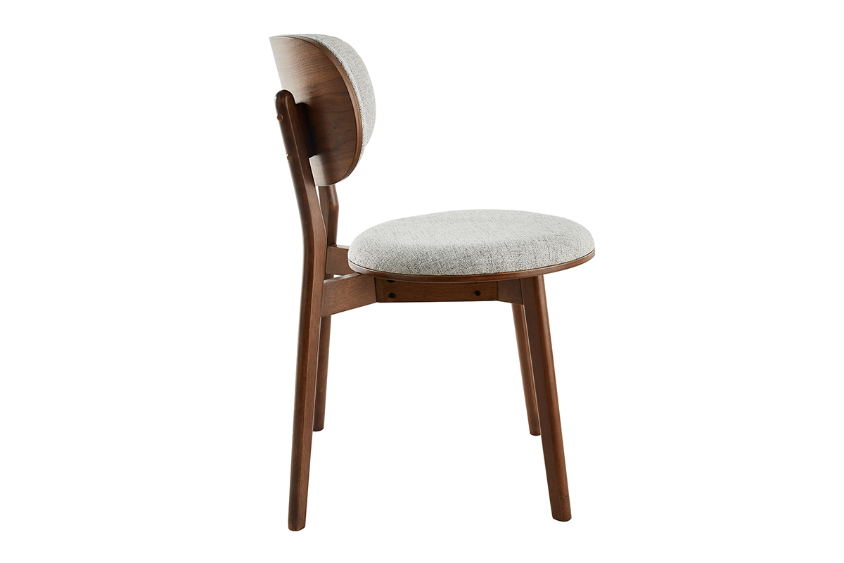 Chaises scandinaves en tissu gris clair et bois fonc� noyer (lot de 2) FAUVETTE