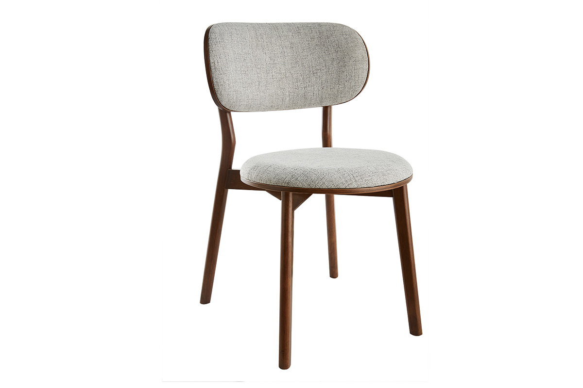 Chaises scandinaves en tissu gris clair et bois fonc� noyer (lot de 2) FAUVETTE