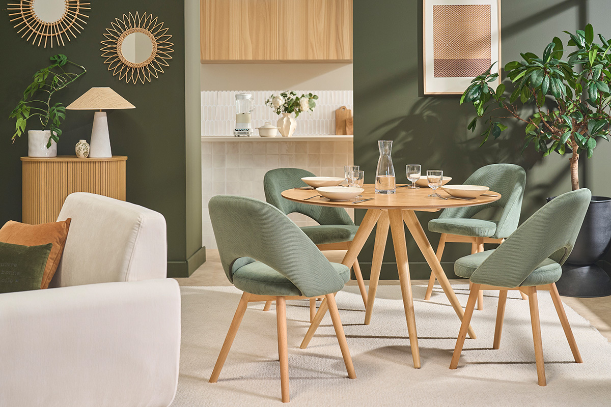 Chaises scandinaves en tissu velours c�tel� vert kaki et bois clair (lot de 2) COSETTE