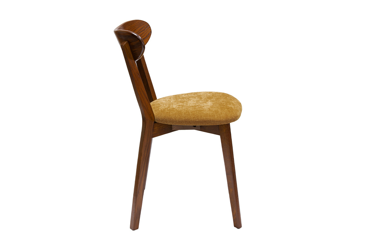 Chaises vintage bois fonc� ch�ne et tissu effet velours jaune moutarde (lot de 2) DOVE