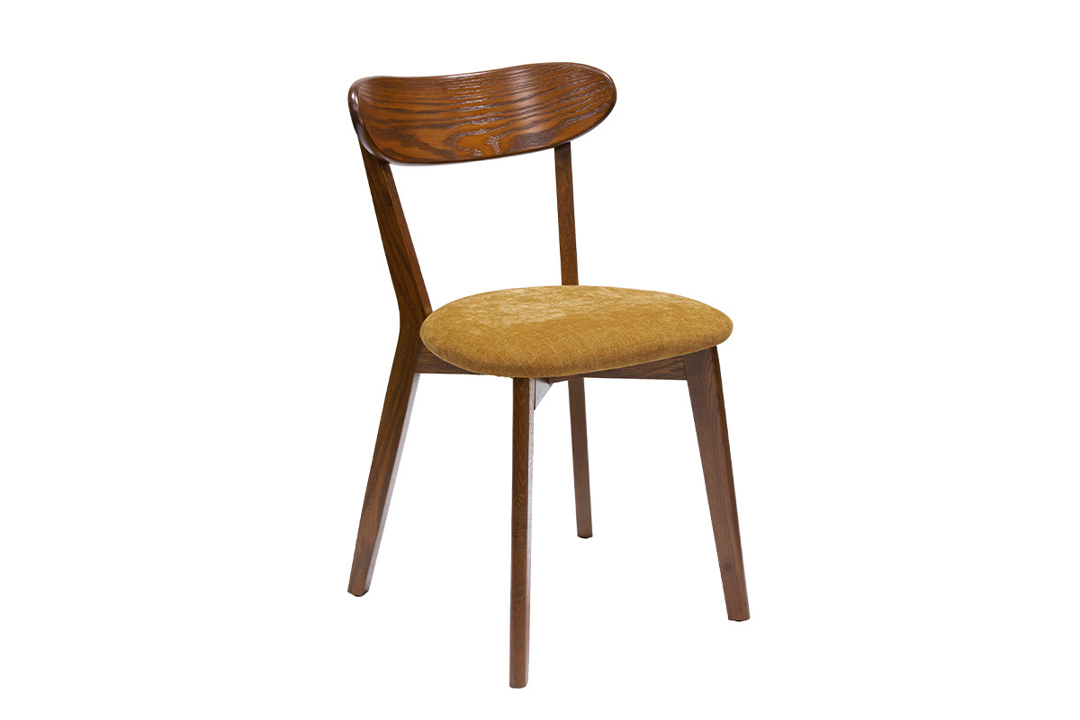 Chaises vintage bois fonc� ch�ne et tissu effet velours jaune moutarde (lot de 2) DOVE