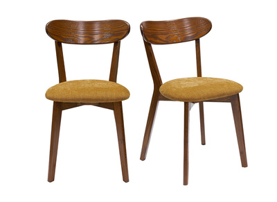 Chaises vintage bois fonc&eacute; ch&ecirc;ne et tissu effet velours jaune moutarde (lot de 2) DOVE