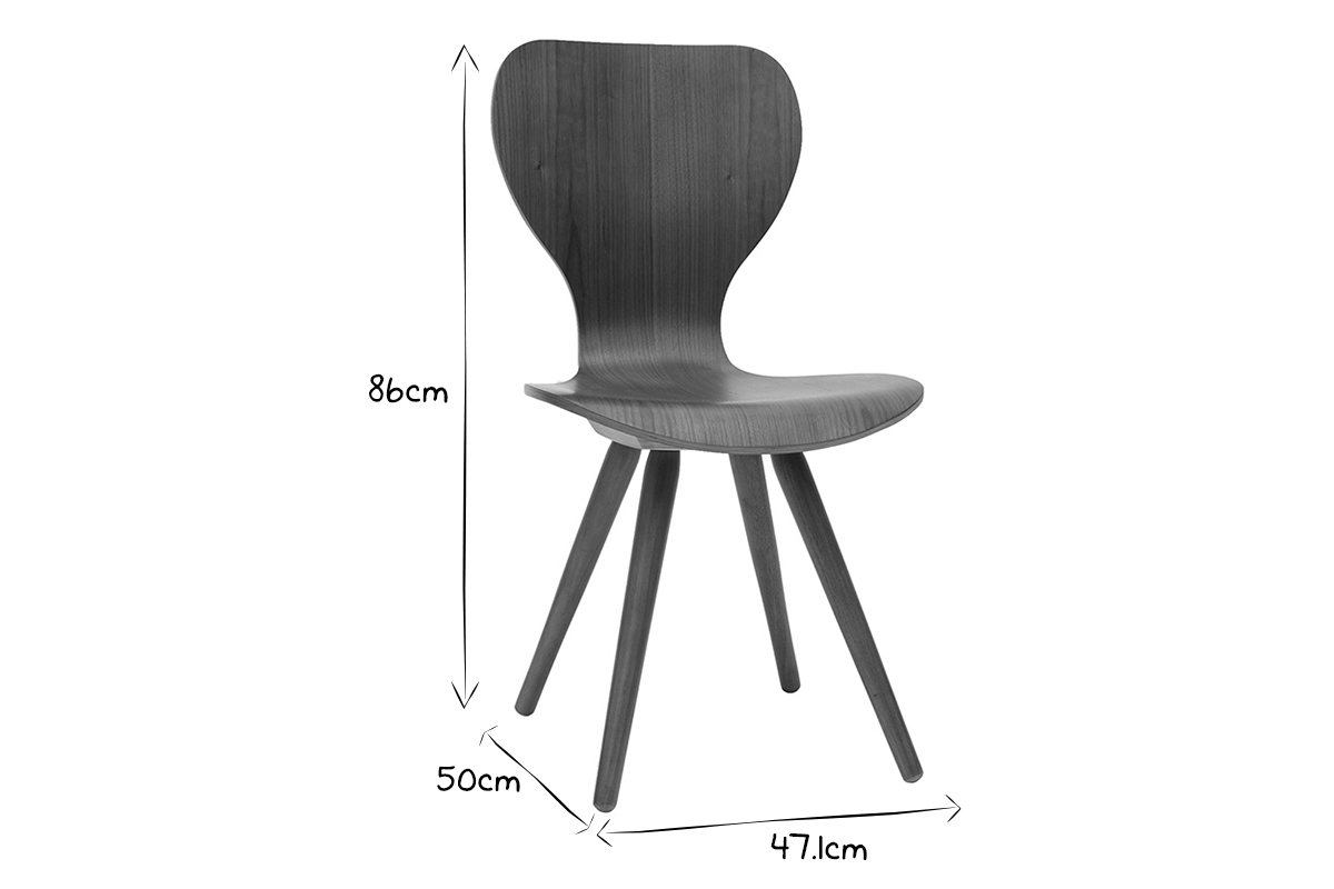 Chaise en bois fonc� noyer dimensions L47 x P50 x H86 cm en noir et blanc.