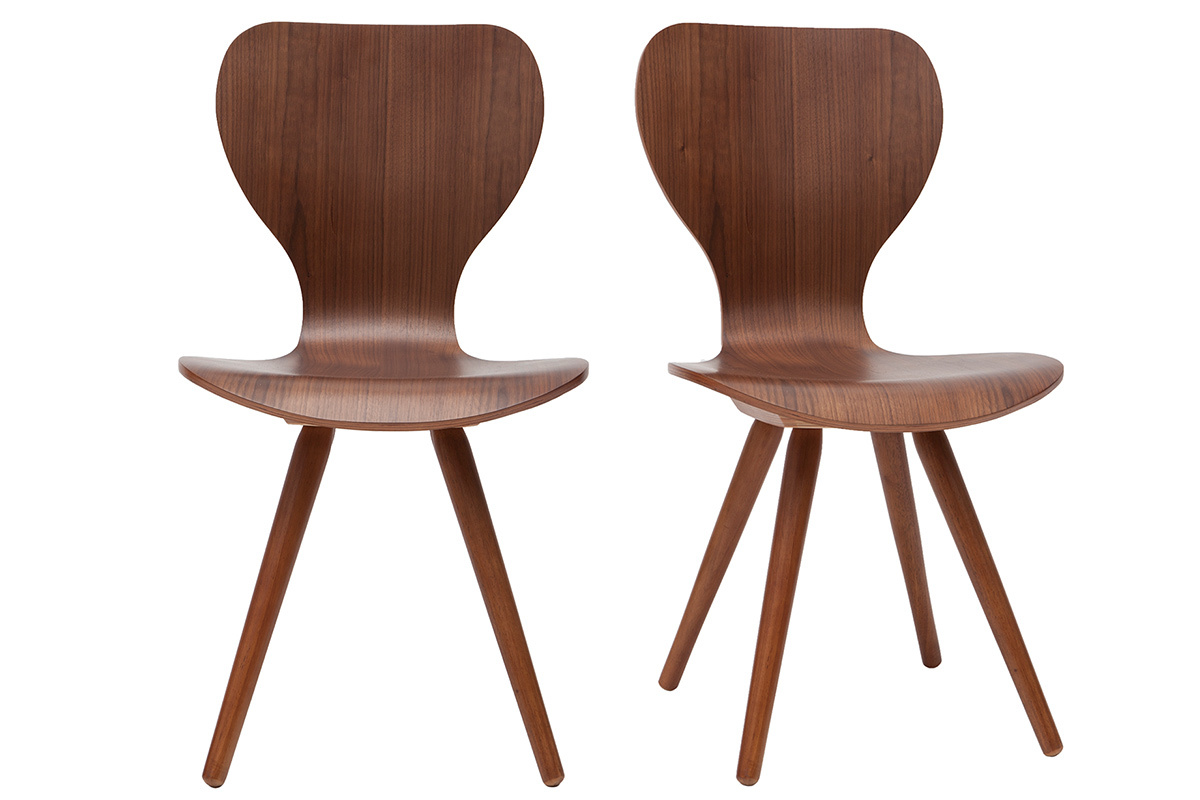 Lot de 2 chaises vintage en bois fonc� noyer vue de face