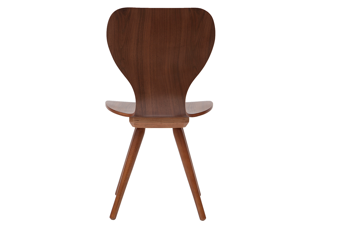 Chaise vintage bois fonc� noyer, vue de dos, pieds compas.