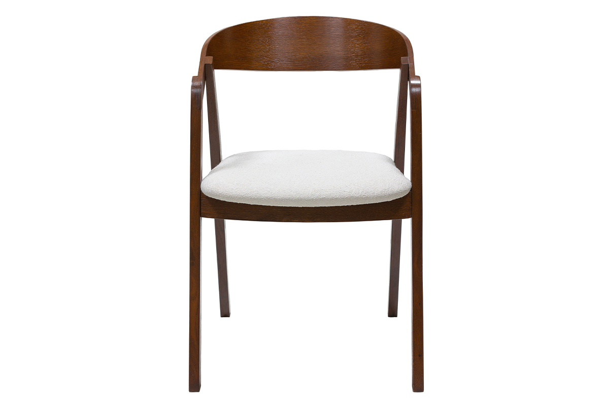 Chaises vintage empilables en bois teint� noyer et tissu effet laine boucl�e blanc (lot de 2) LOVA