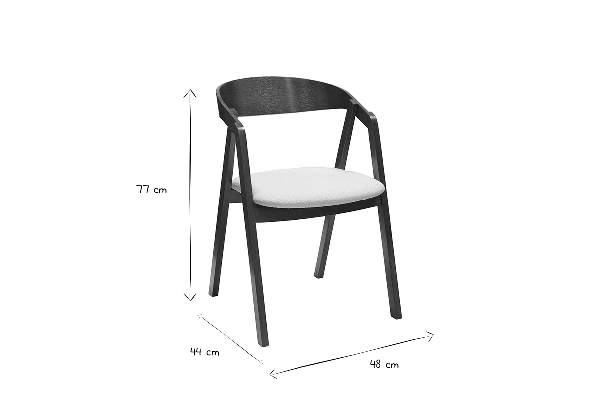 Chaises vintage empilables en bois teint� noyer et tissu effet laine boucl�e blanc (lot de 2) LOVA