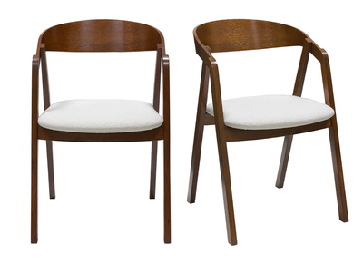 Chaises vintage empilables en bois teint&eacute; noyer et tissu effet laine boucl&eacute;e blanc (lot de 2) LOVA