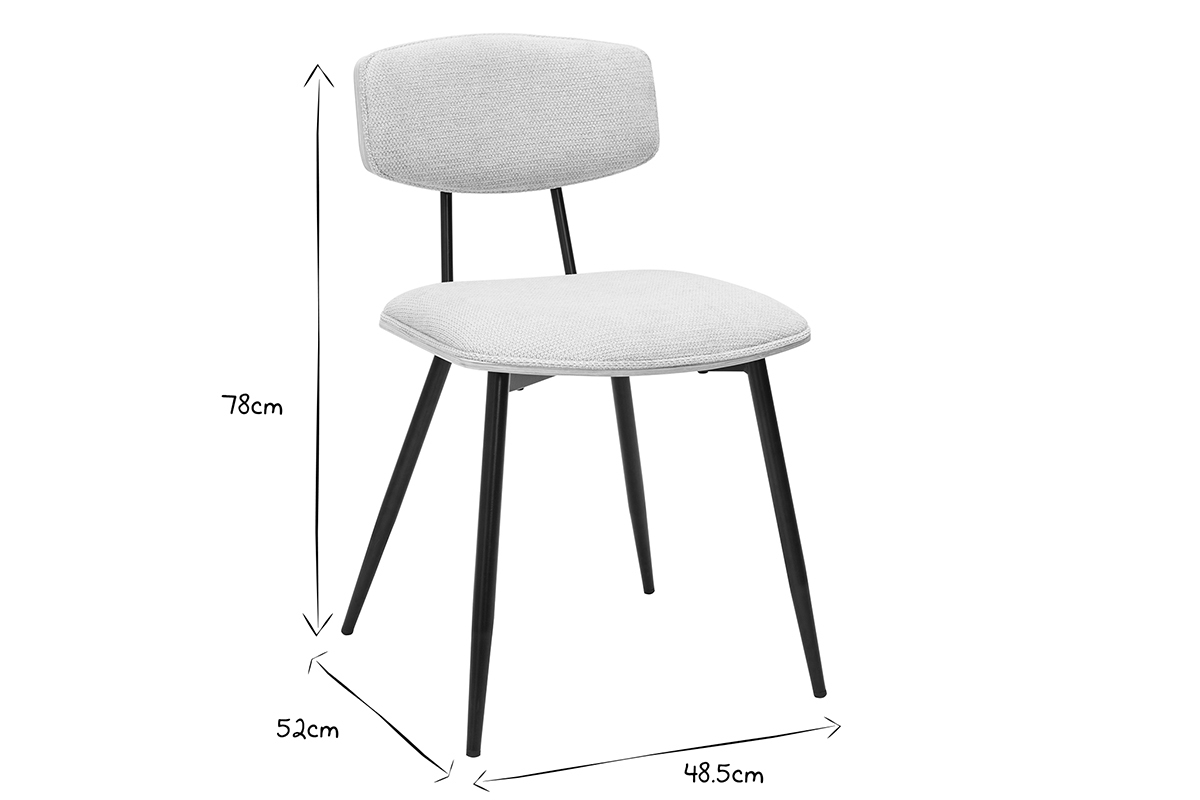 Chaises vintage en bois clair ch�ne assises tissu chenille beige et m�tal noir (lot de 2) JOLINE