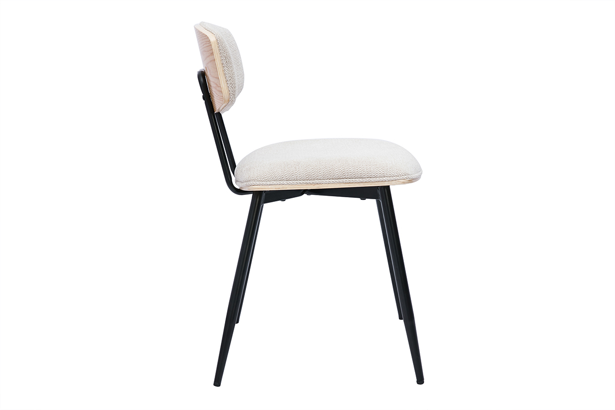 Chaises vintage en bois clair ch�ne assises tissu chenille beige et m�tal noir (lot de 2) JOLINE