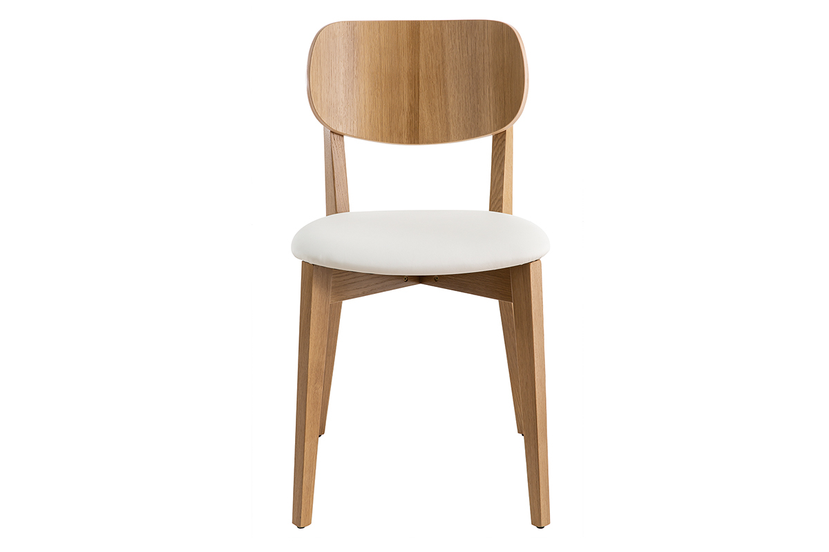 Chaise vintage LUCIA en bois clair ch�ne avec assise blanche, vue de face