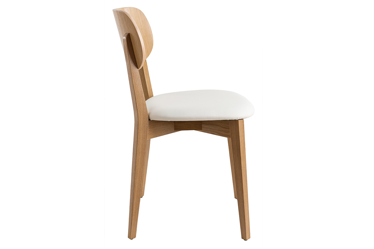 Chaise LUCIA en bois clair ch�ne et assise rembourr�e blanche, vue de profil.