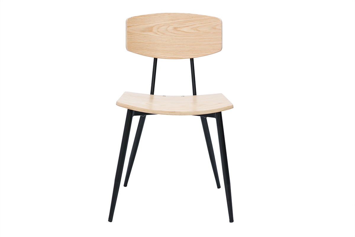 Chaises vintage en bois clair ch�ne et m�tal noir (lot de 2) JOLINE