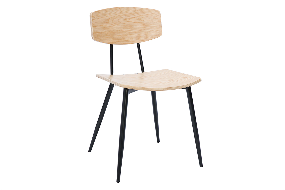 Chaises vintage en bois clair ch�ne et m�tal noir (lot de 2) JOLINE