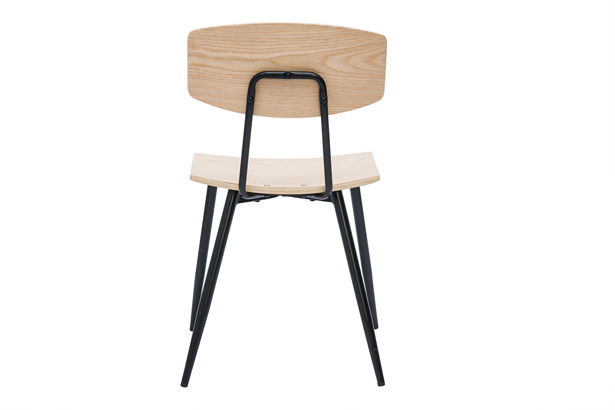 Chaises vintage en bois clair ch�ne et m�tal noir (lot de 2) JOLINE